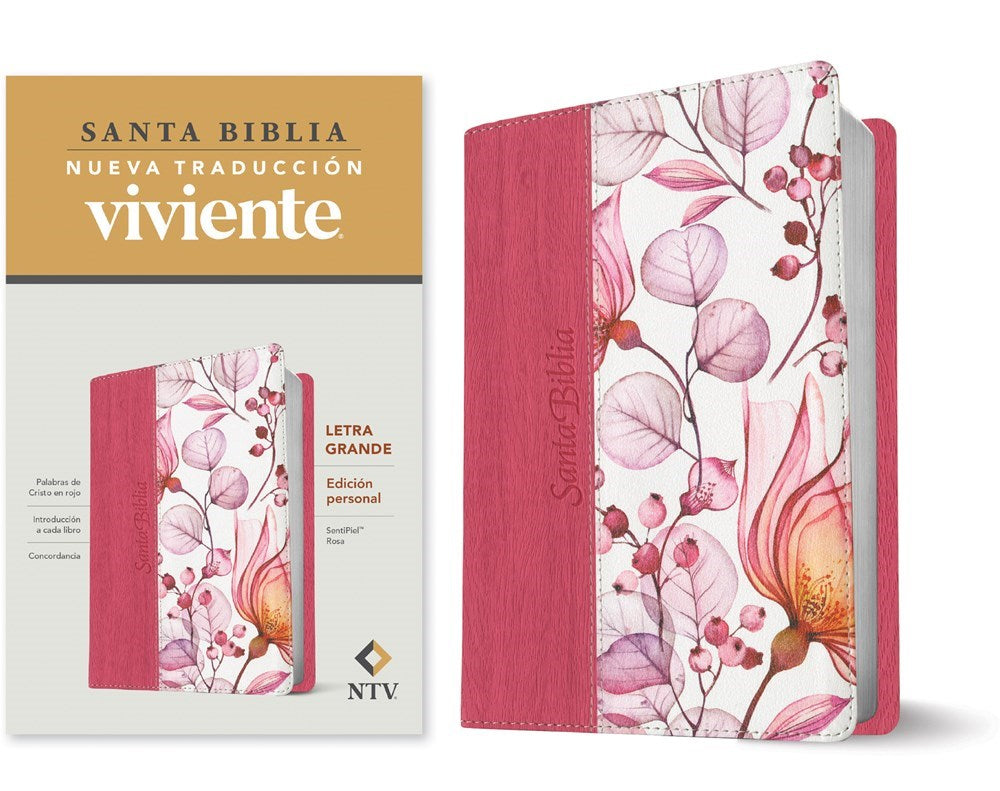 NTV Personal Size Large Print Bible (Edicion Personal Letra Grande)-Rose LeatherLike Indexed