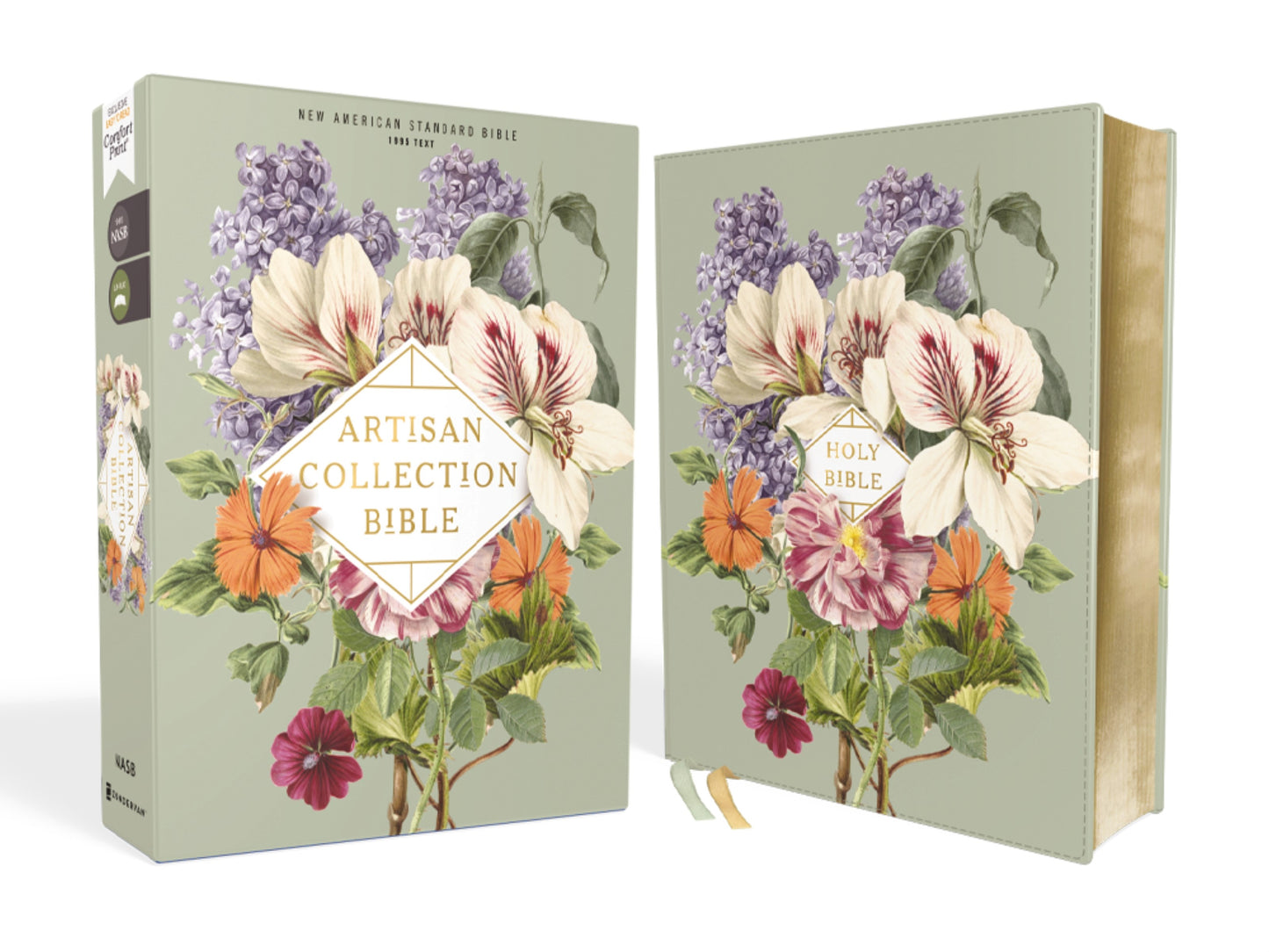 NASB 1995 Artisan Collection Bible (Comfort Print)-Sage Floral Leathersoft