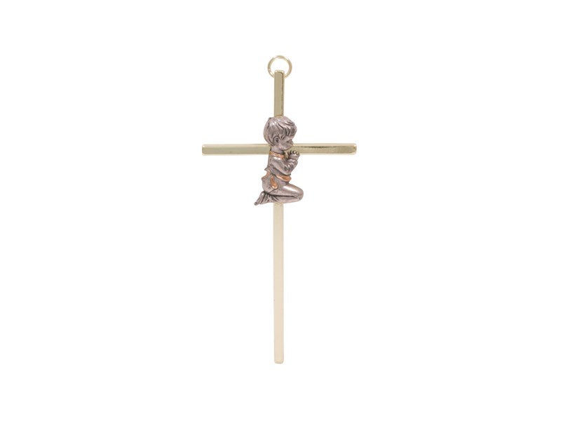 Wall Cross-Praying Boy-Gold/Silver