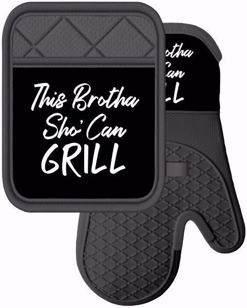 Oven Mitt & Pot Holder Set-This Brotha Sho' Can Grill (Set Of 2)