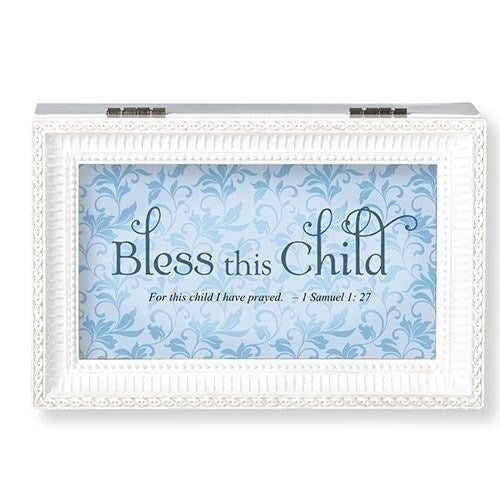 Music Box-Bless The Child-White-Blue/Jesus Loves Me (6.25" X 4" X 2.75)