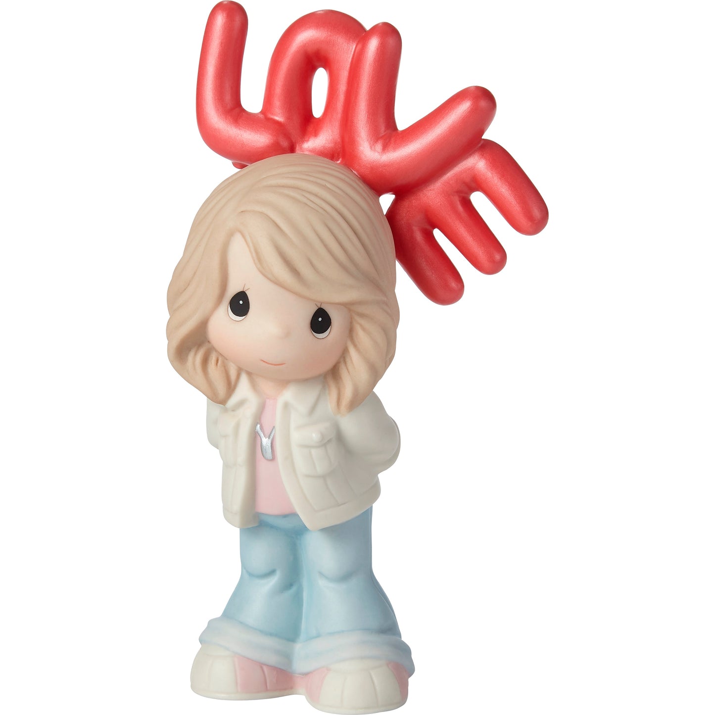 Figurine-Girl Holding Red LOVE Balloons