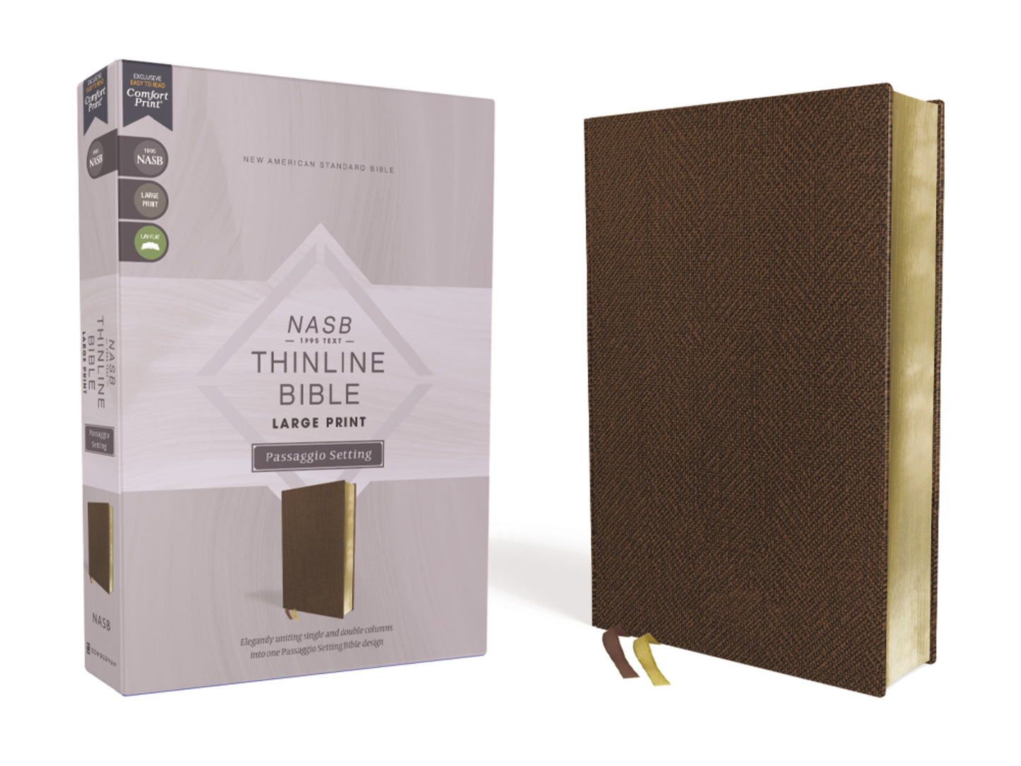 NASB 1995 Thinline Bible/Large Print Passaggio Setting (Comfort Print)-Brown Leathersoft