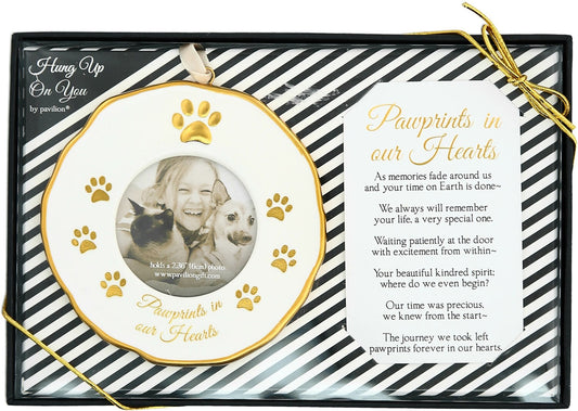 Ornament Boxed Set-Frame w/Sentiment Card-Pawprints In Our Hearts (Holds 2.36" Photo)