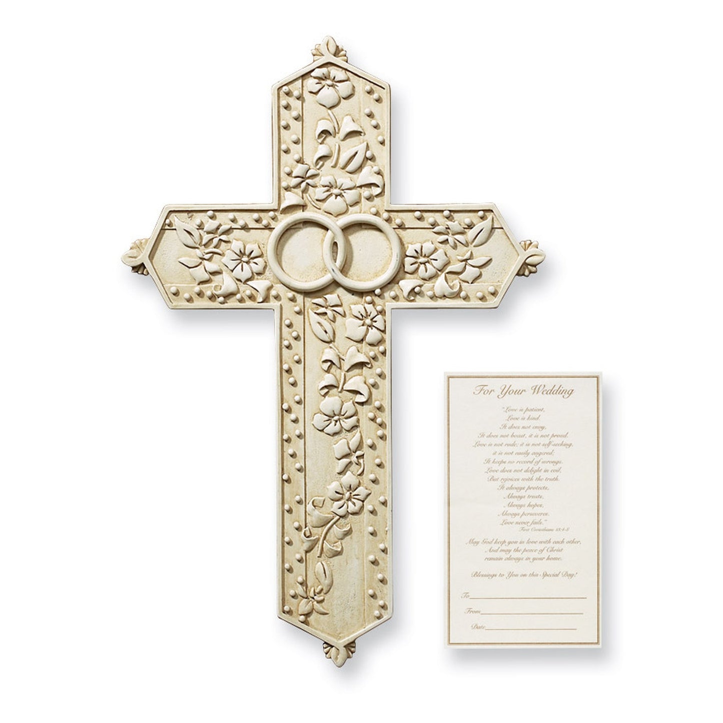 Wall Cross-Wedding w/Love Is Patient Love Is Kind Certificate (7.5")