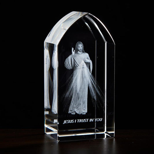 Etched Glass Stand-Divine Mercy/Jesus I Trust In You (3.25" x 1.5")