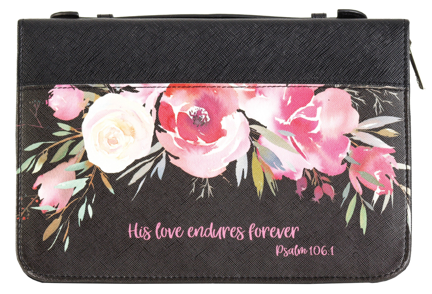 Bible Cover-His Love Endures Forever-Black/Floral-LRG