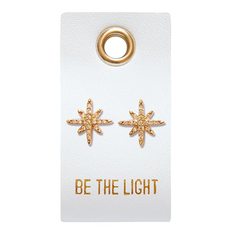 Earrings-Be The Light/Starburst Studs On Leather Tag