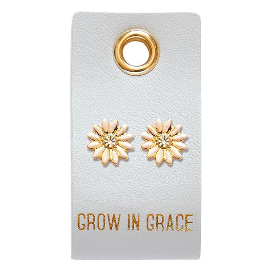Earrings-Grow In Grace/Flower Studs On Leather Tag