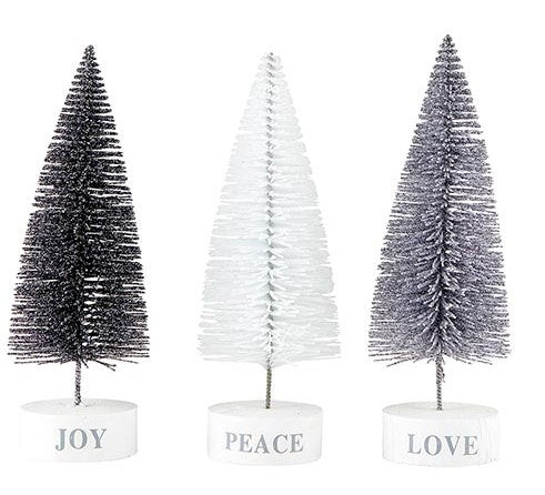 Bottle Brush Tree Set-Love Peace Joy (Set Of 3)