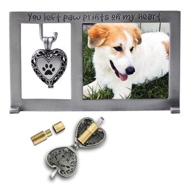 Frame-Pet Memorial w/Locket-You Left Paw Prints On My Heart (Holds 2.25" x 2.5")
