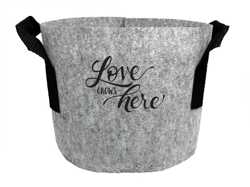 Grow Bag-Love Grows Here w/Handles-Gray (3 Gallon)