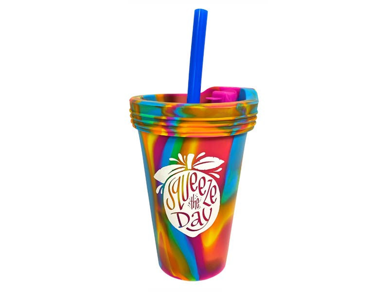 Silicone Cup w/Lid & Straw-Squeeze The Day (16 Oz)