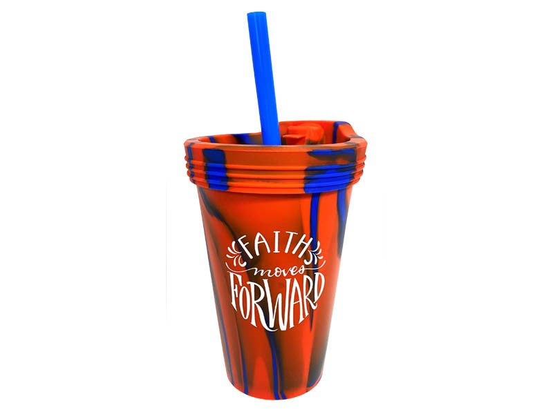 Silicone Cup w/Lid & Straw-Faith Moves Forward (16 Oz)