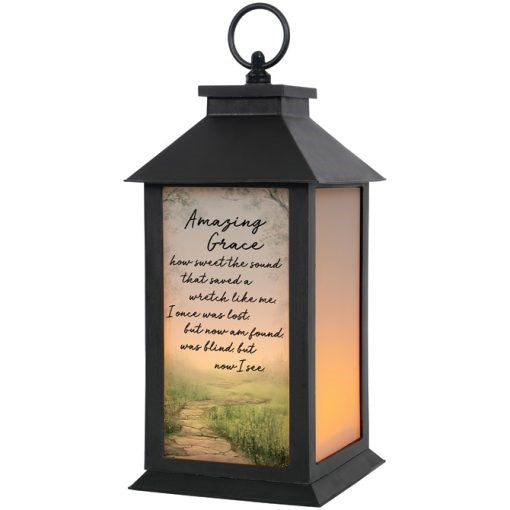 Lantern w/Flameless LED Candle & Timer-Amazing Grace (5.5" x 13" x 5.5")