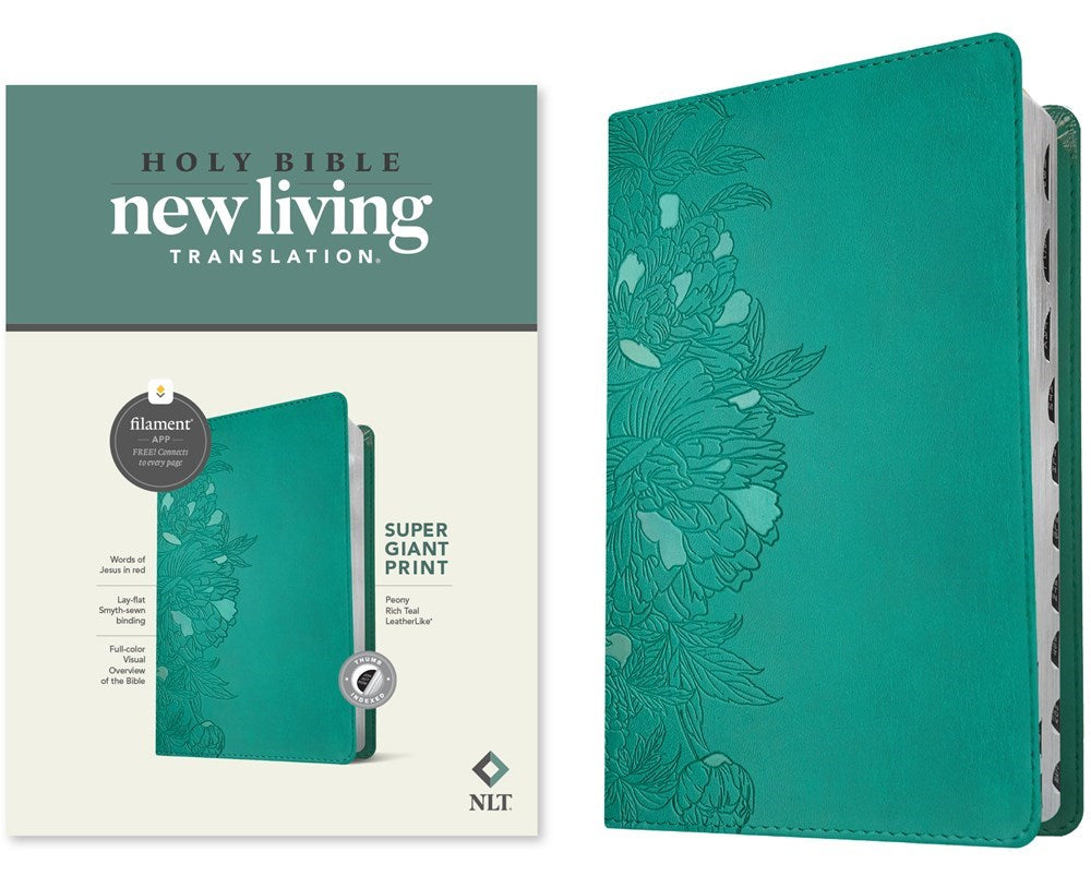 NLT Super Giant Print Bible/Filament Enabled Edition-Peony Rich Teal LeatherLike Indexed