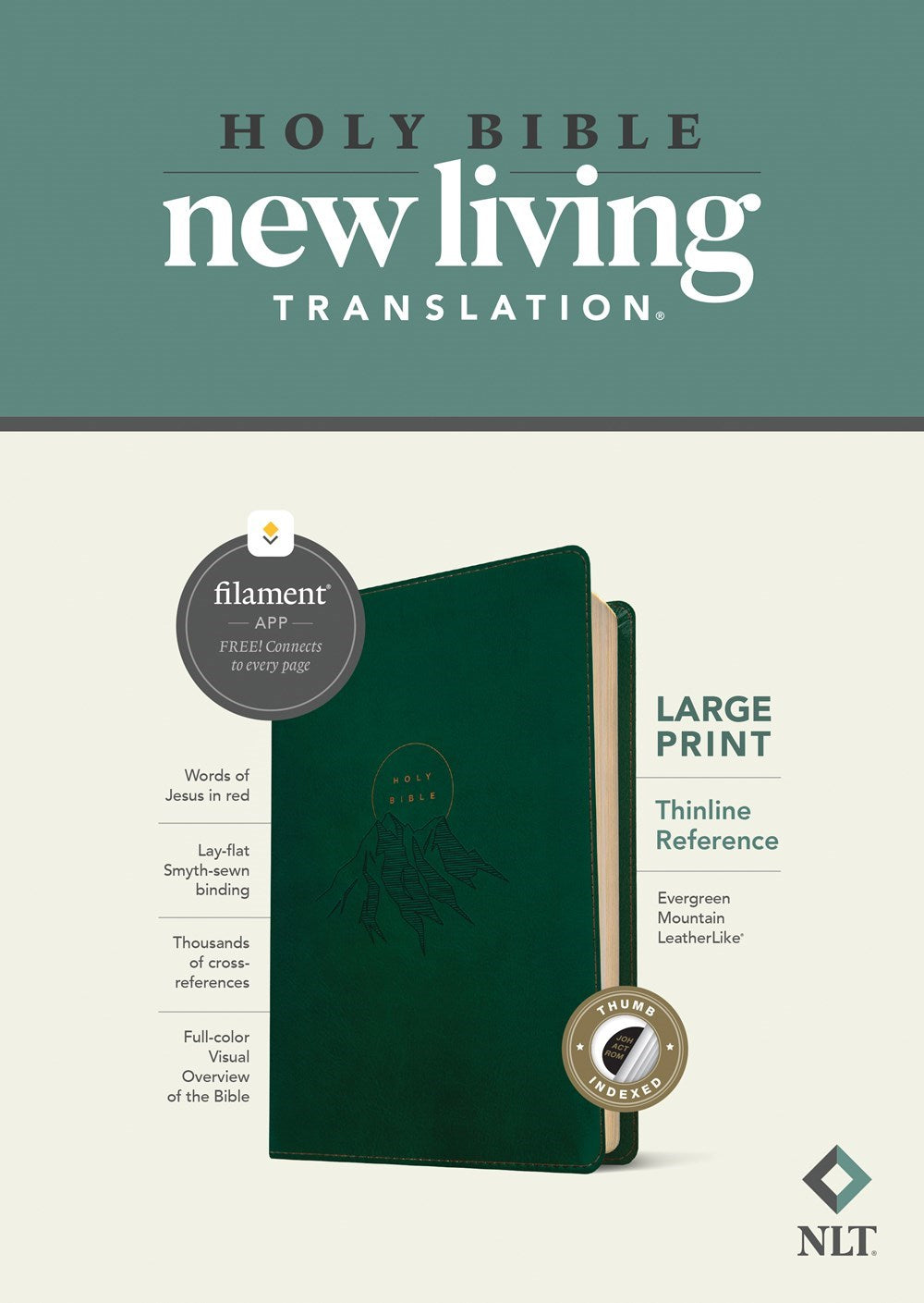 NLT Large Print Thinline Reference Bible Filament Enabled Edition-Evergreen Mountain LeatherLike Indexed