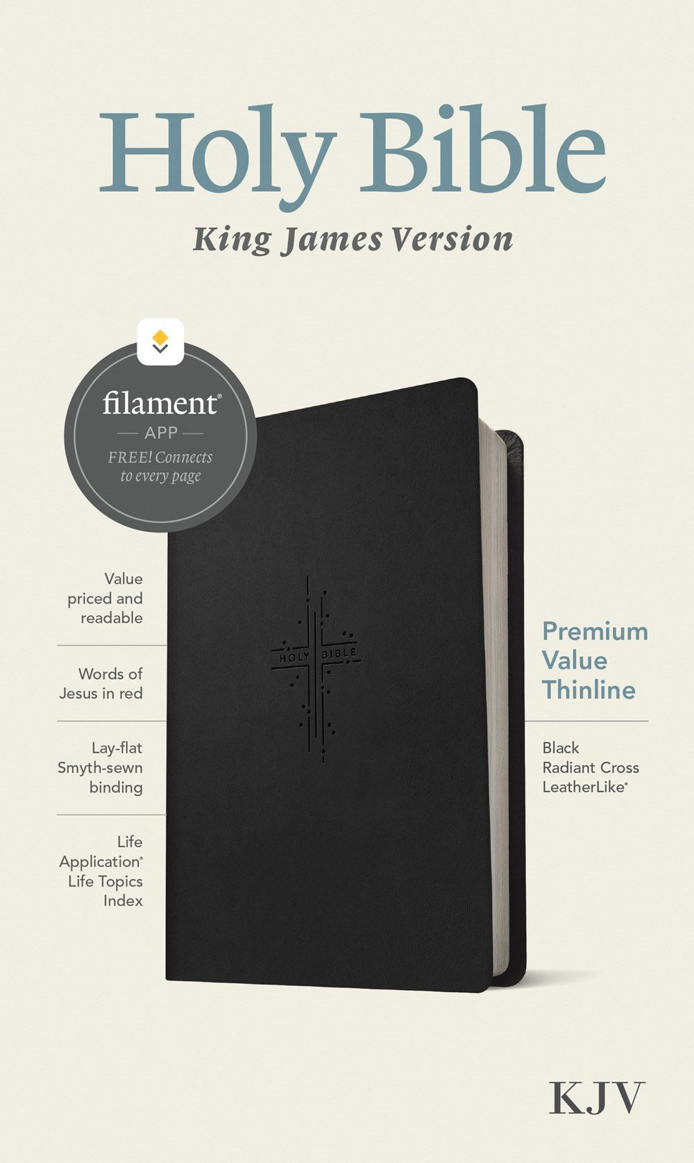 KJV Premium Value Thinline Bible Filament Enabled Edition-Black Radiant Cross LeatherLike