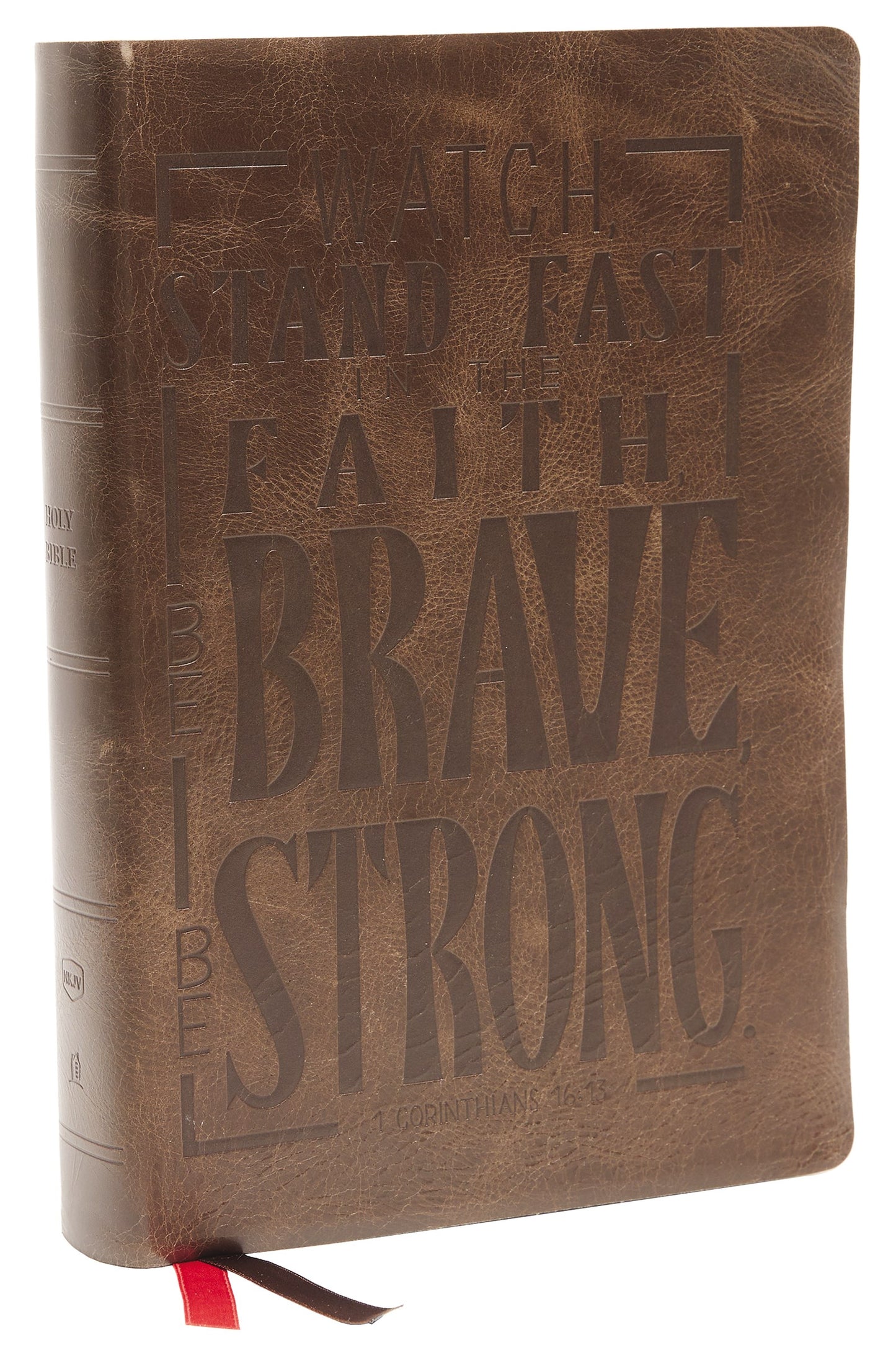 NKJV Giant Print Center-Column Reference Bible Verse Art Cover Collection (Comfort Print)-Brown Genuine Leather Indexed