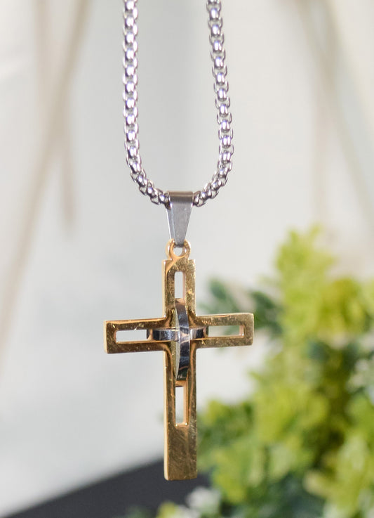 Necklace-Cross-Gold/Silver (24")