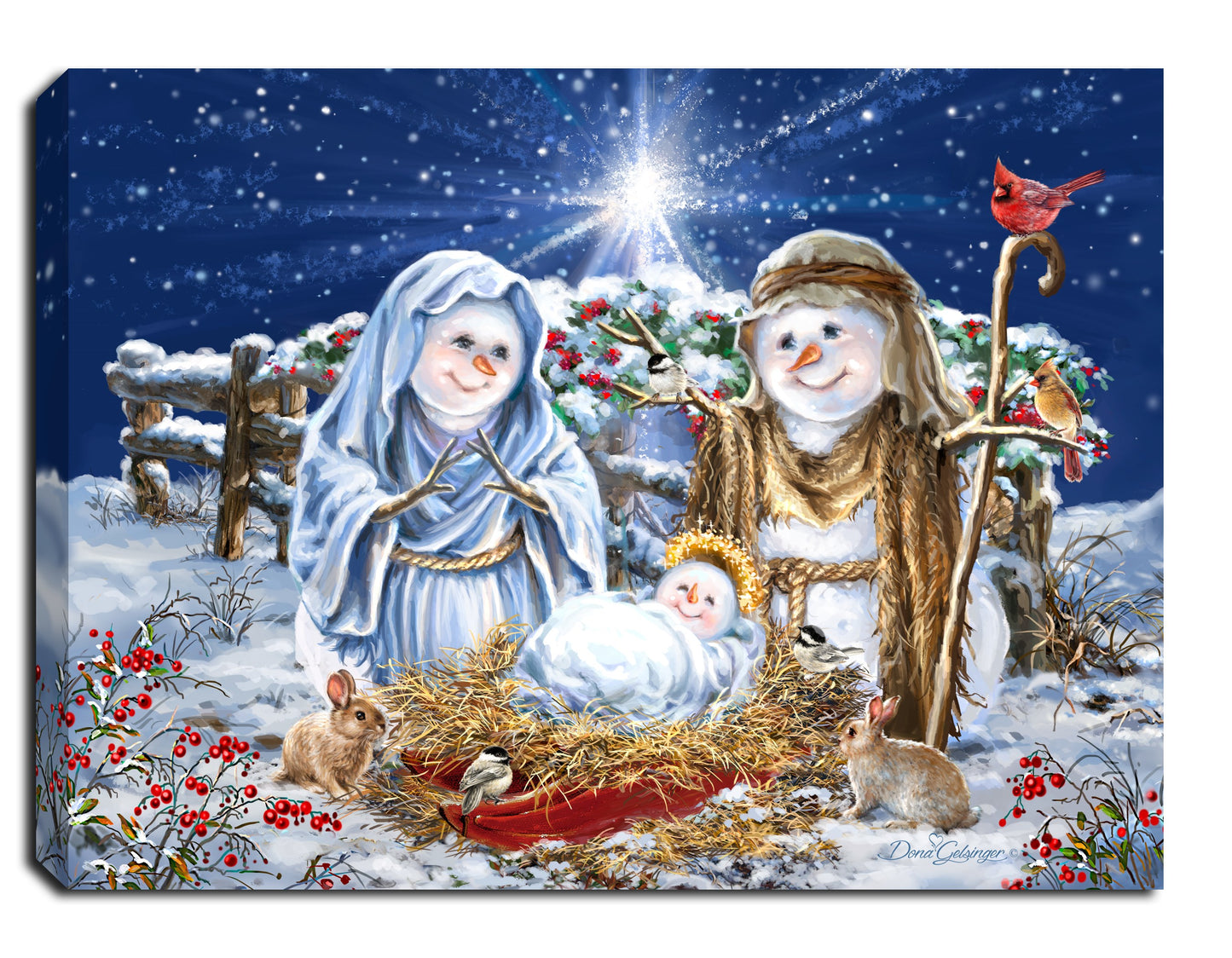 Mini Canvas-Snow Family Nativity-LED Tabletop w/Timer (8" x 6")