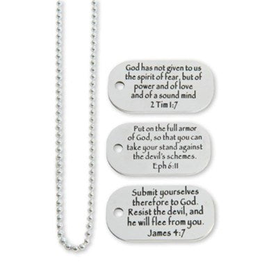 Pendant-3 Dog Tag Chain Set (Eph 6:11 James 5:7 2 Timothy 1:7) (#9505)