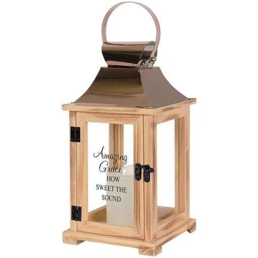 Lantern w/Flameless LED Candle & Timer-Amazing Grace How Sweet The Sound (6.25" x 13.5" x 6.25")