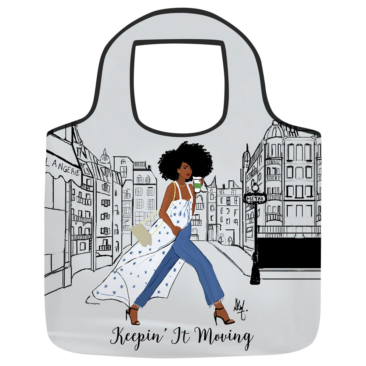 Reusable Grocery Bag-Keepin It Moving (17"W x 21.5" x 2"D)