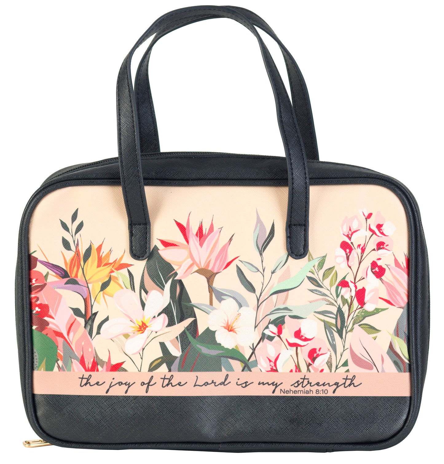 Bible Cover-The Joy Of The Lord-Floral/Black-XLG