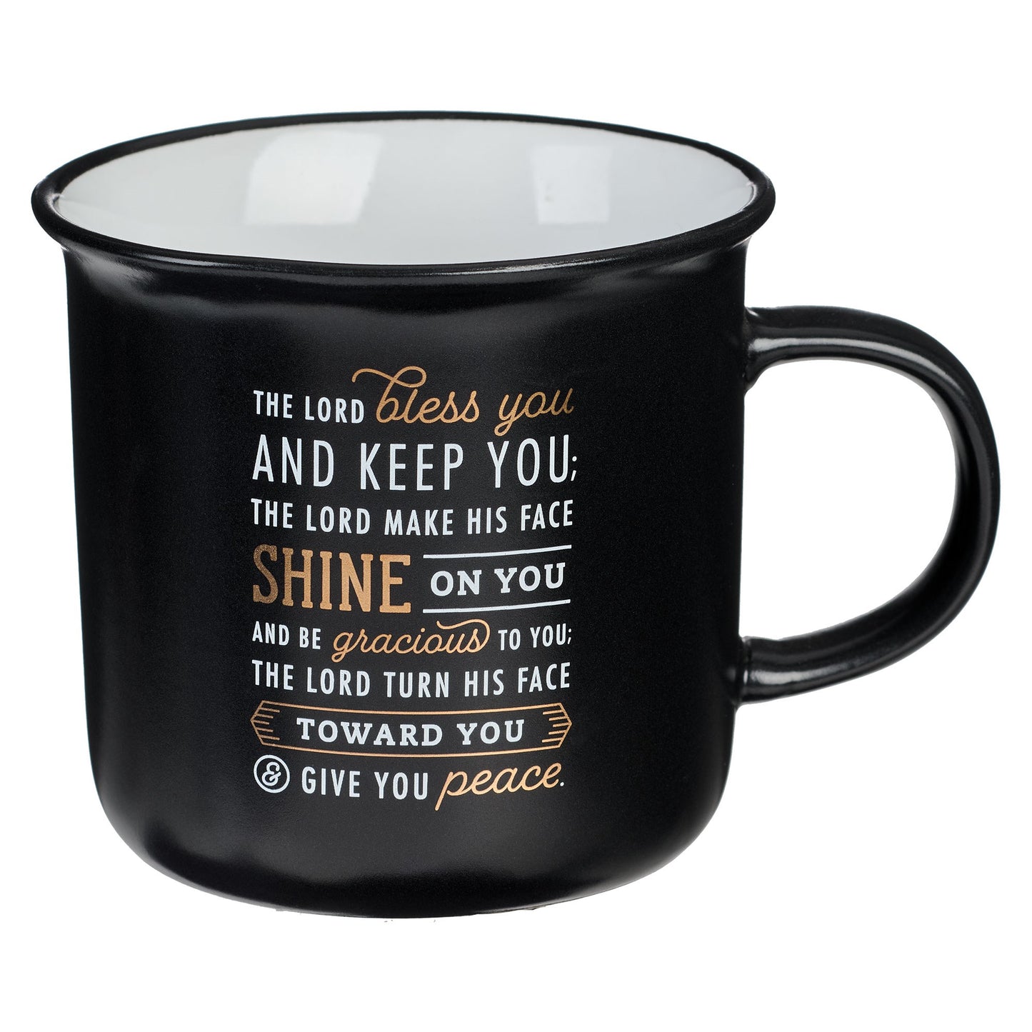 Mug-The Lord Bless You And Keep You (Numbers 6:24-26)-Black & Gold Camp Style (MUG908)