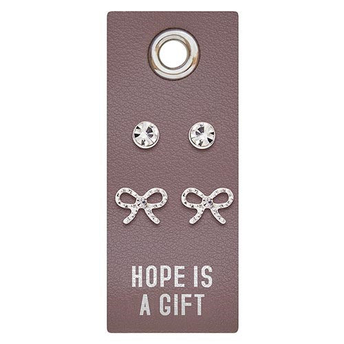 Earrings-Hope Is A Gift/2 Sets Of Studs On Leather Tag