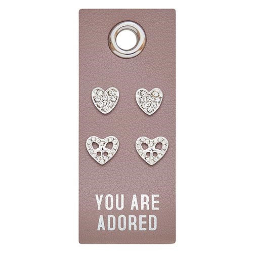 Earrings-You Are Adored/2 Sets Of Studs On Leather Tag