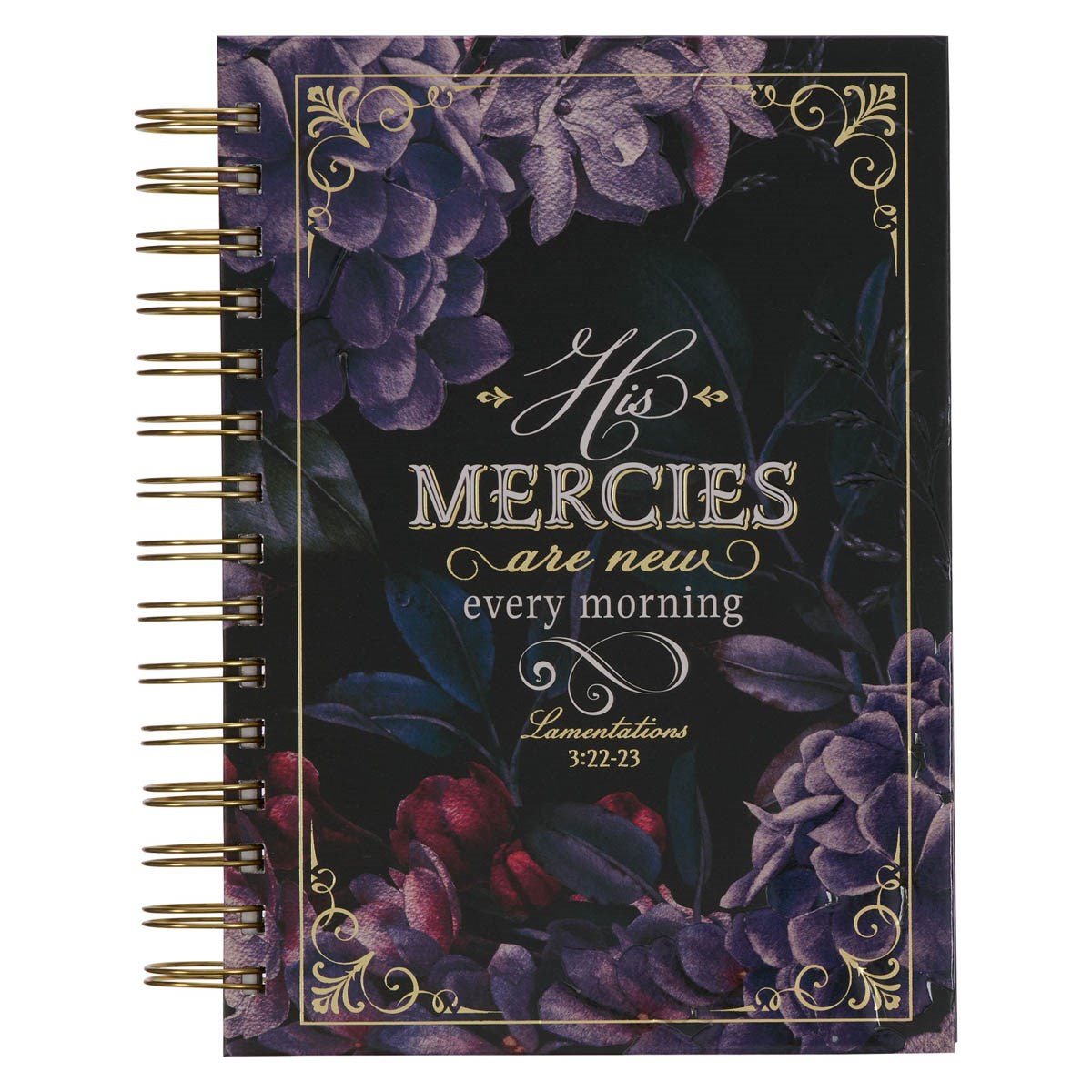 Journal-Wirebound-His Mercies Are New-Lamentations 3:22-23-Purple/Roses