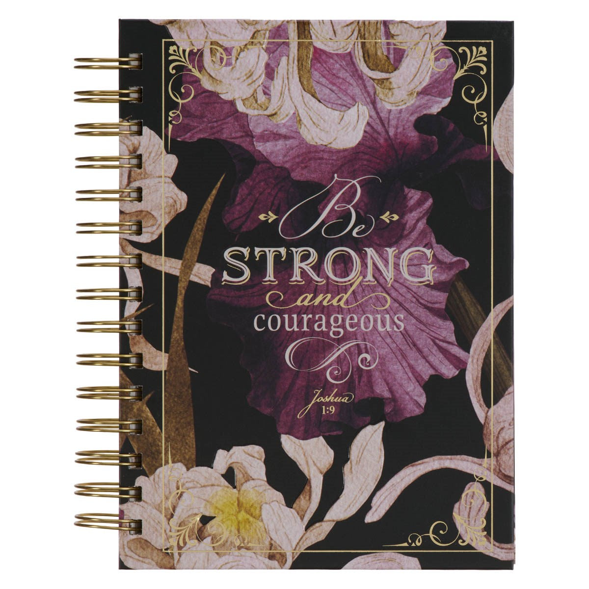 Journal-Wirebound-Be Strong and Courageous Joshua 1:9-Plum Floral