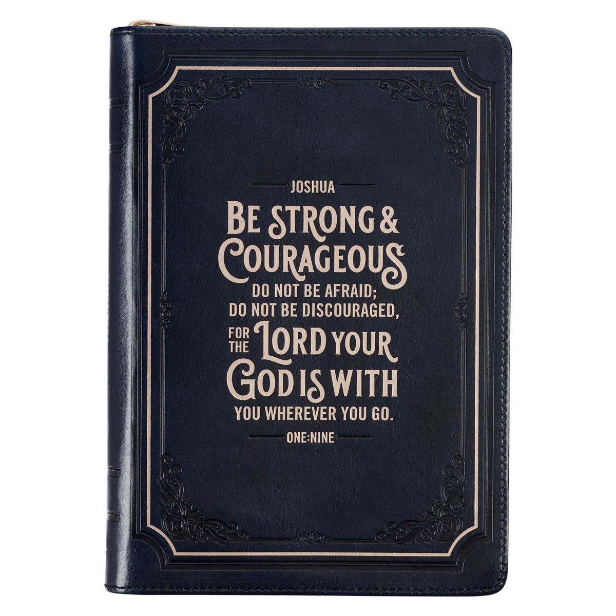 Journal w/Zip Faux Leather-Be Strong Josh. 1:9