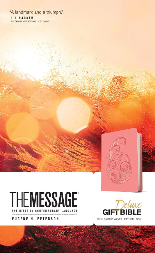 The Message Deluxe Gift Bible-Pink & Gold Waves Leather-Look