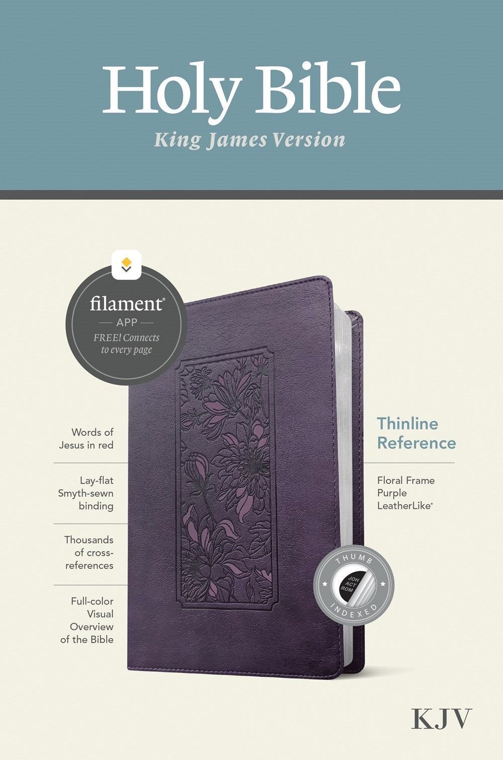 KJV Thinline Reference Bible Filament Enabled Edition-Floral Frame Purple LeatherLike Indexed