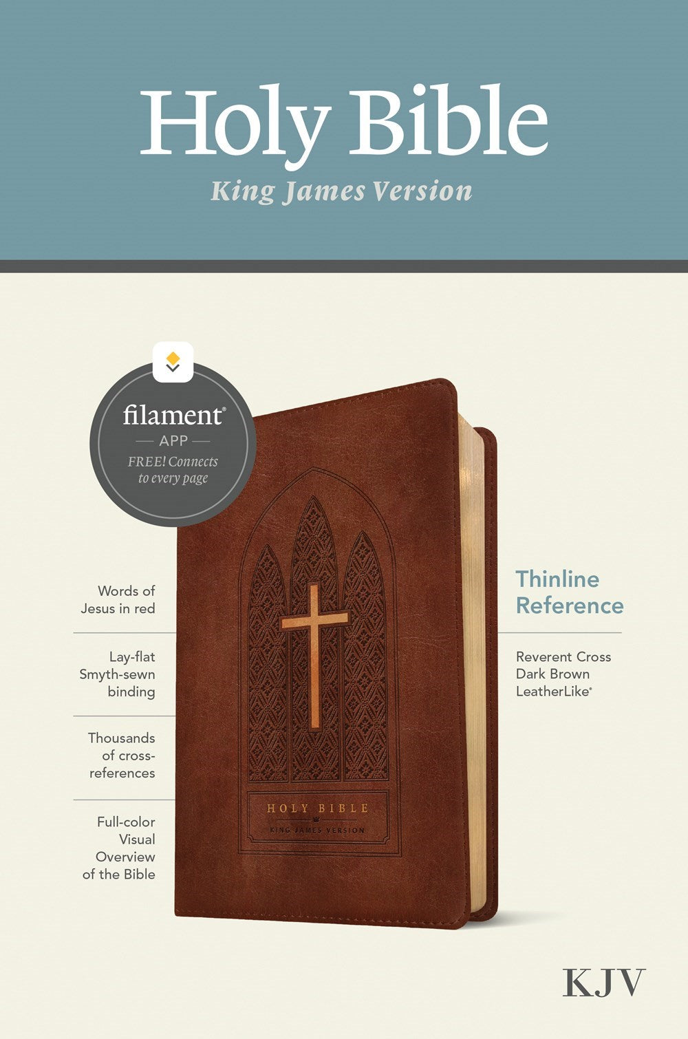 KJV Thinline Reference Bible Filament Enabled Edition-Reverent Cross Dark Brown LeatherLike