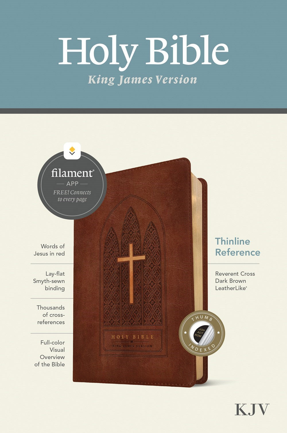 KJV Thinline Reference Bible Filament Enabled Edition-Reverent Cross Dark Brown LeatherLike Indexed