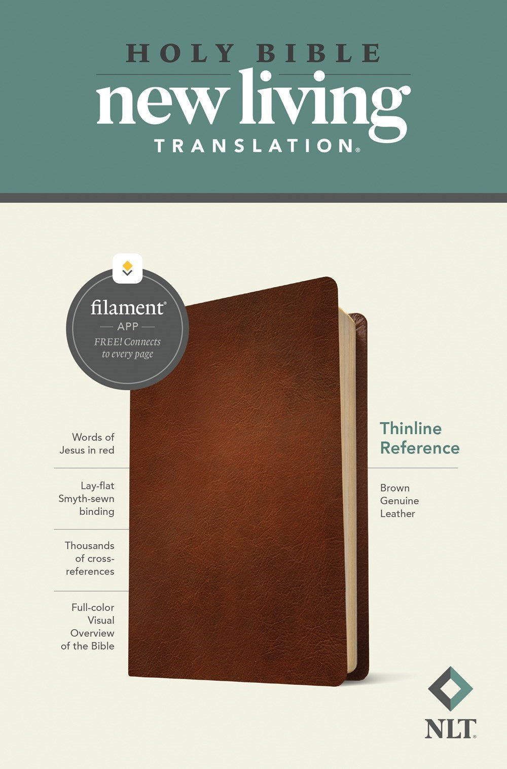 NLT Thinline Reference Bible Filament Enabled Edition-Brown Genuine Leather