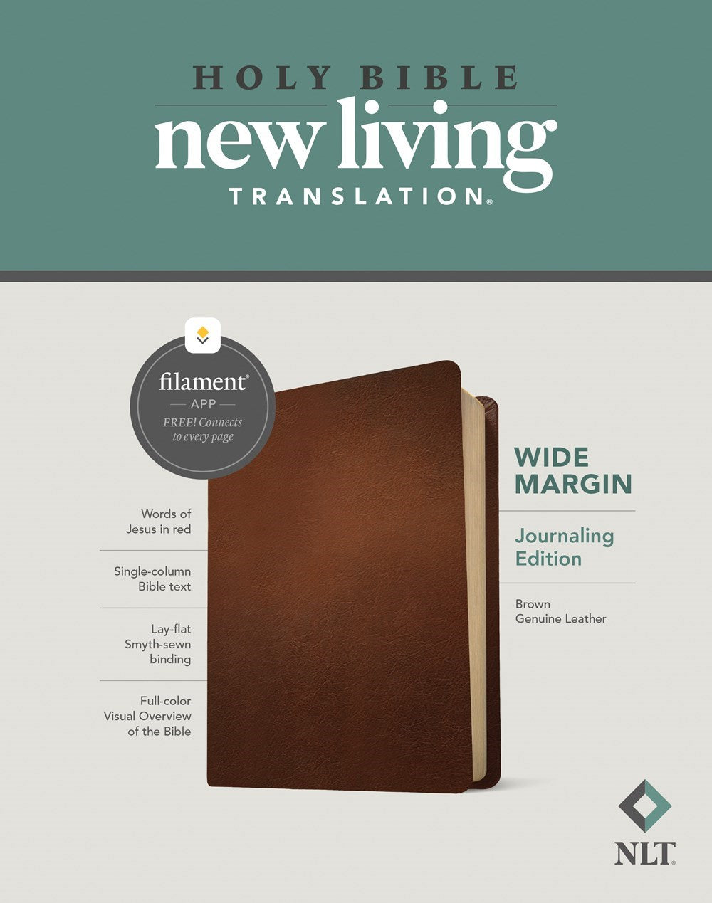 NLT Wide Margin Bible Filament Enabled Edition-Brown Genuine Leather