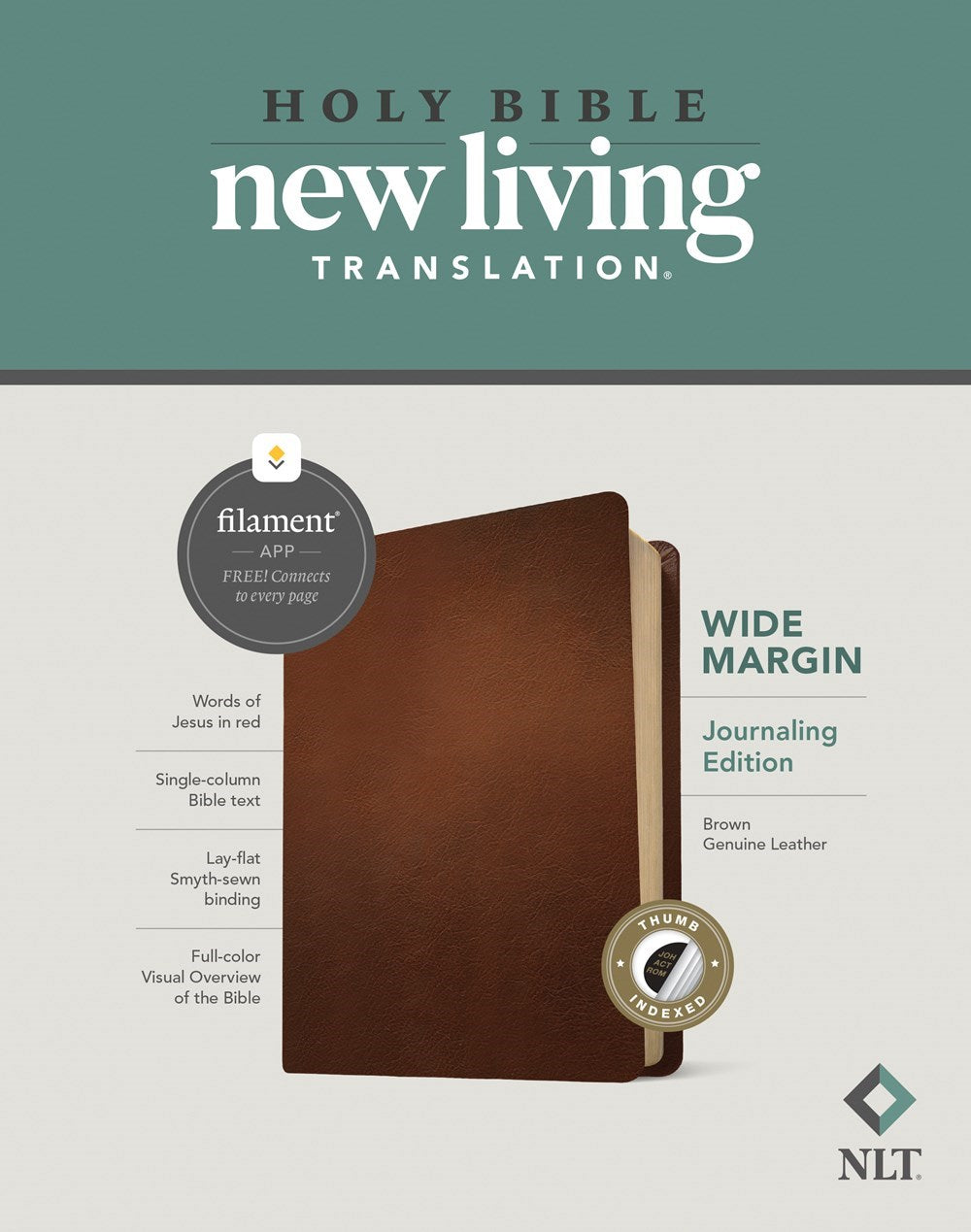 NLT Wide Margin Bible Filament Enabled Edition-Brown Genuine Leather Indexed