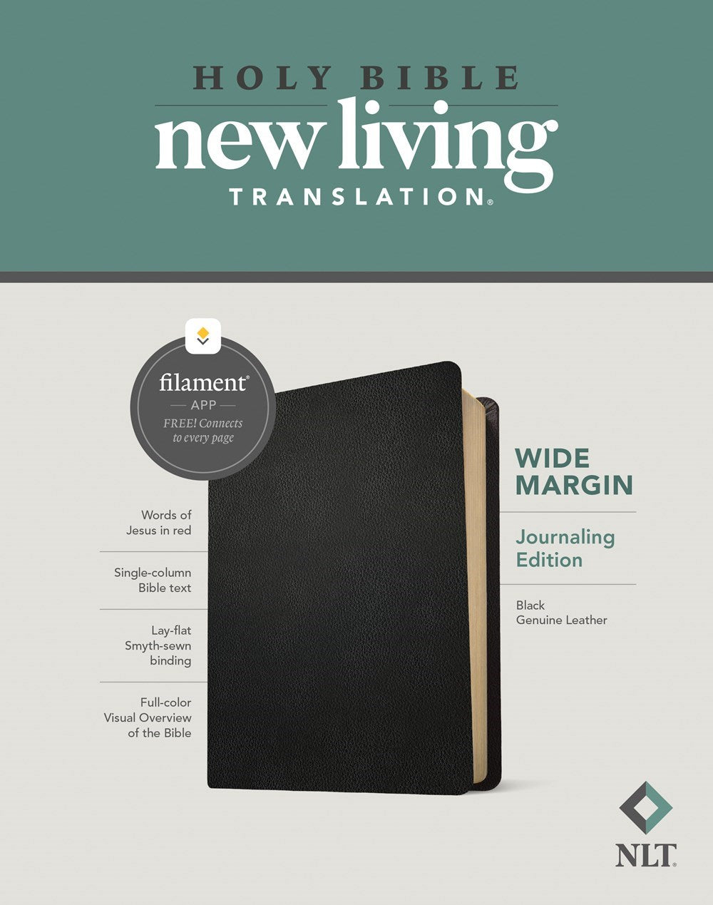NLT Wide Margin Bible Filament Enabled Edition-Black Genuine Leather