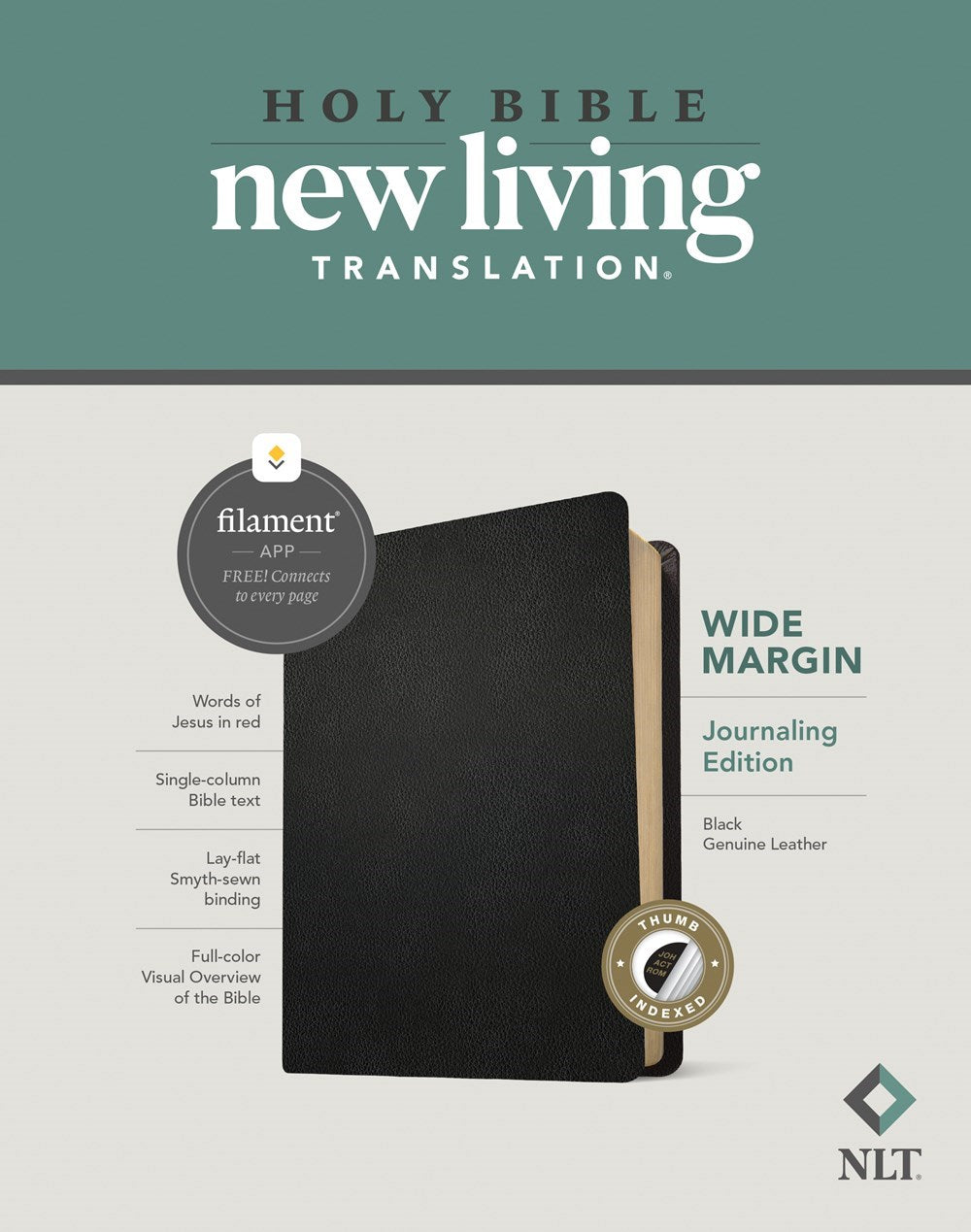 NLT Wide Margin Bible Filament Enabled Edition-Black Genuine Leather Indexed