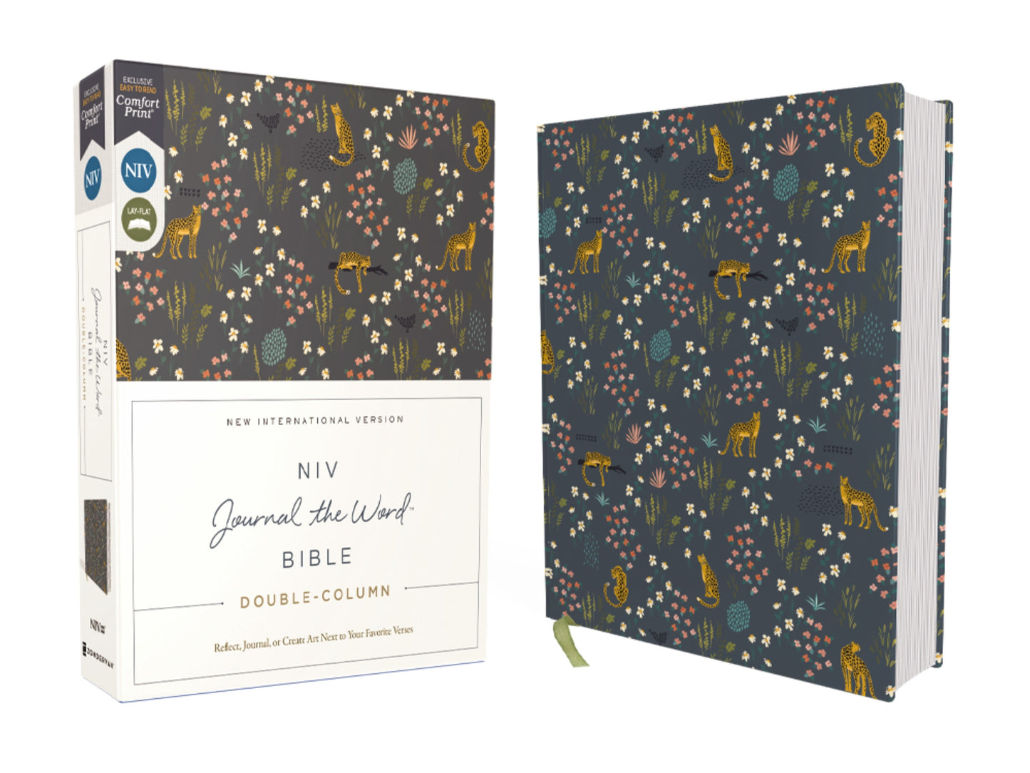 NIV Journal The Word Bible Double-Column (Comfort Print)-Navy Floral Cloth Over Board