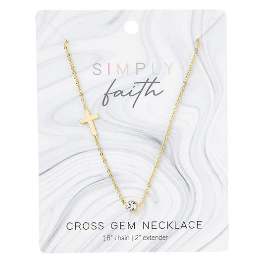 Necklace-Cross Gem-Rhinestone