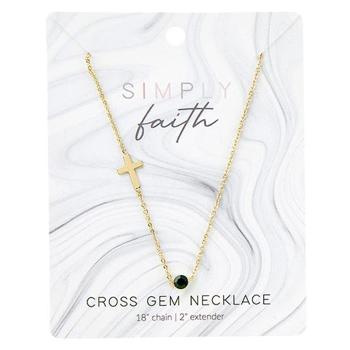 Necklace-Cross Gem-Emerald