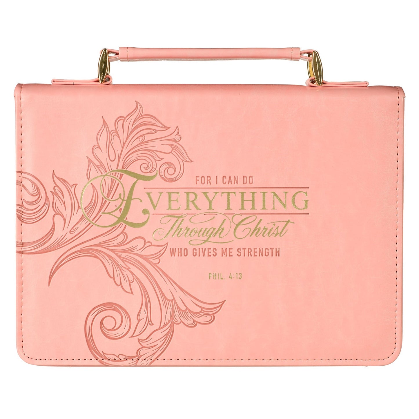 Bible Cover-For I Can Do Everything Through Christ (Philippians 4:13)-Fluted Iris Pink Faux Leather Fashion-Medium