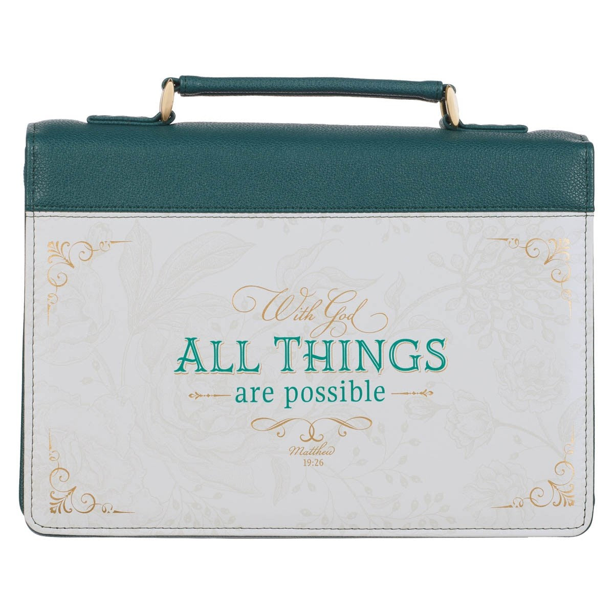 Bible Cover-With God All Things Are Possible (Matthew 6:19)-Teal Tourmaline Faux Leather Fashion-Medium