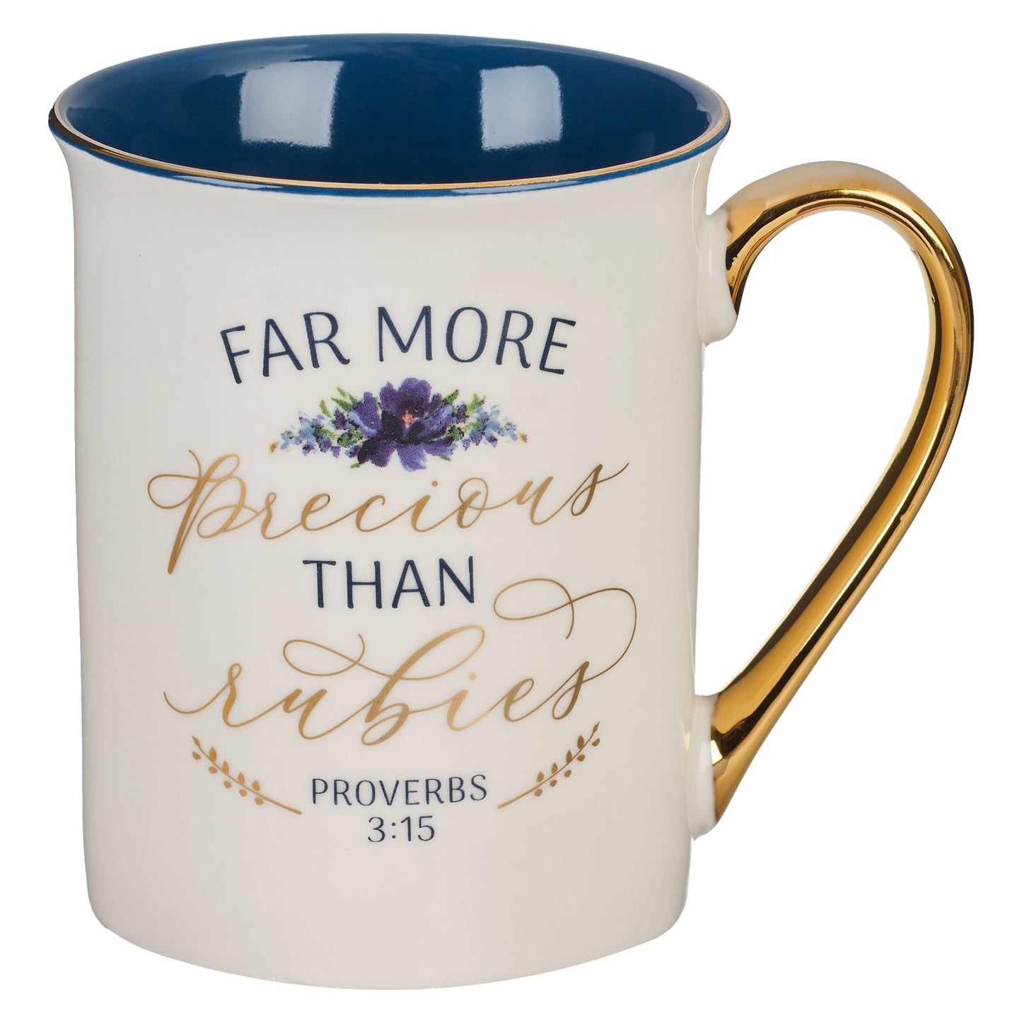 Mug-Far More Precious Than Rubies (Proverbs 3:15)-White & Blue (MUG912)